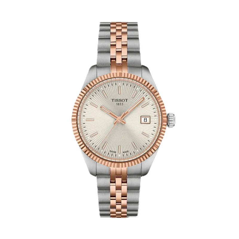 Tissot Ballade 34mm, Schweizer Quarzwerk, Grau und Roségold Edelstahlband Damenuhr T156.210.22.031.01